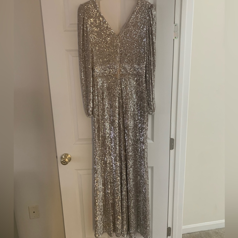 Vintage Silver Sequins Long Evening Gown